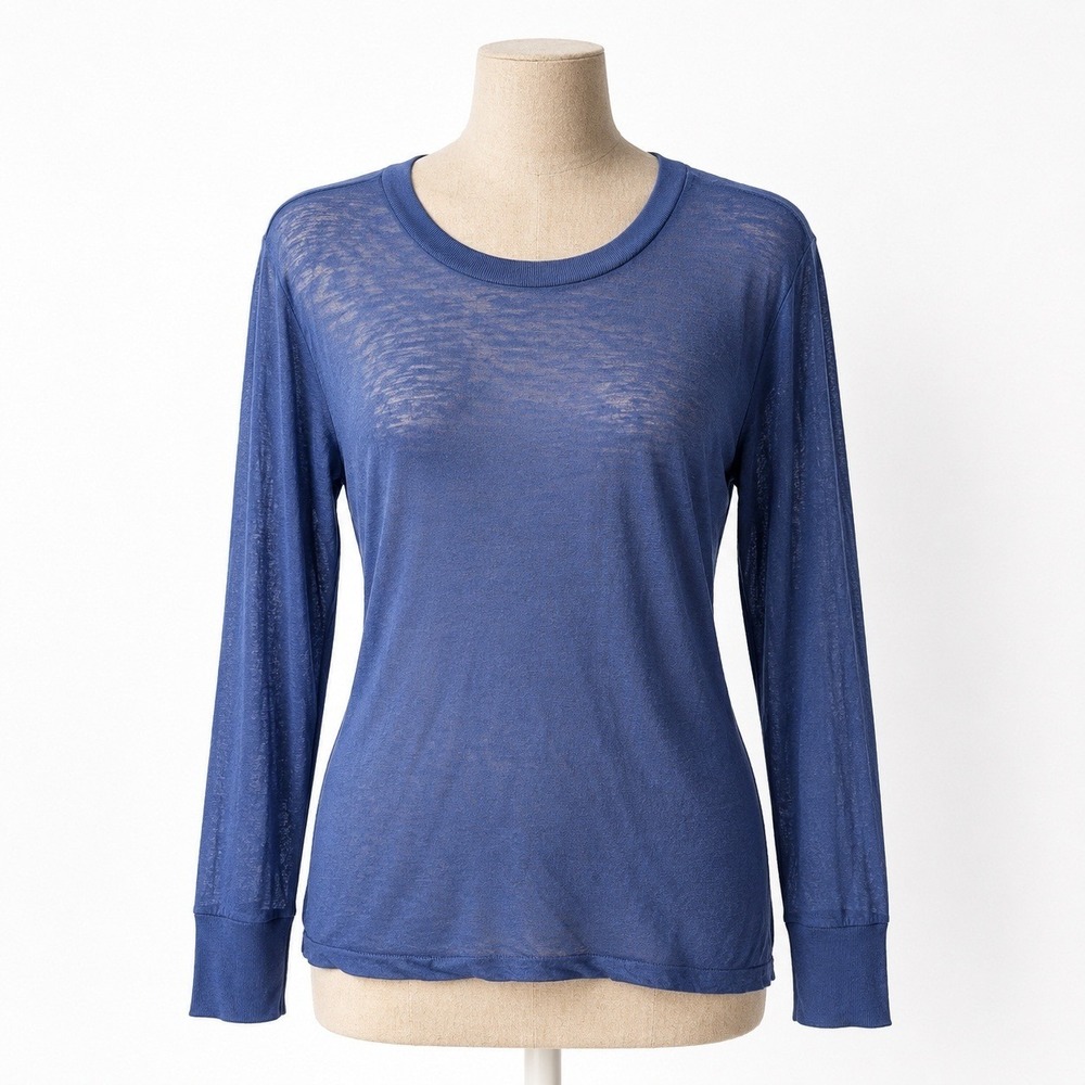 WinterSilks Womens 100% Silk Long Sleeve Crewneck Thermal Top Sz M Blue Layering